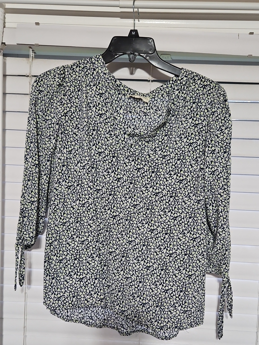 Cynthia Rowley Black and White Floral Tie-Cuff Blouse